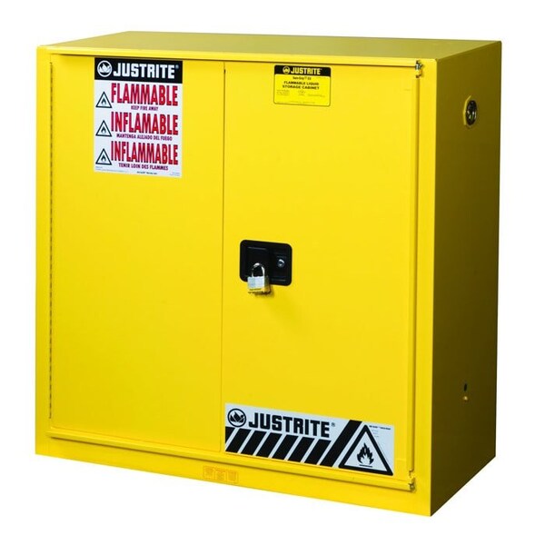 Justrite 40 gal, 3 Shelves, 18-Gauge Steel, 43 in W x 44 in H x 18 in D, Yellow 893090 - main